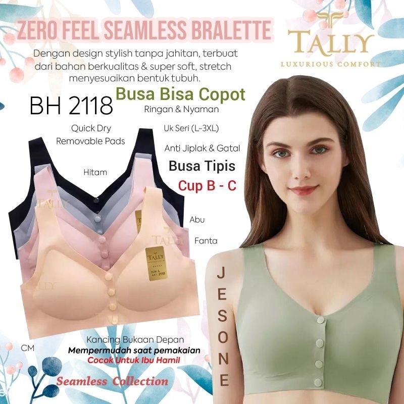Tally 2118 Bra BH Seamless Busa Tipis Tanpa Kawat Cup B - C  Kancing Depan