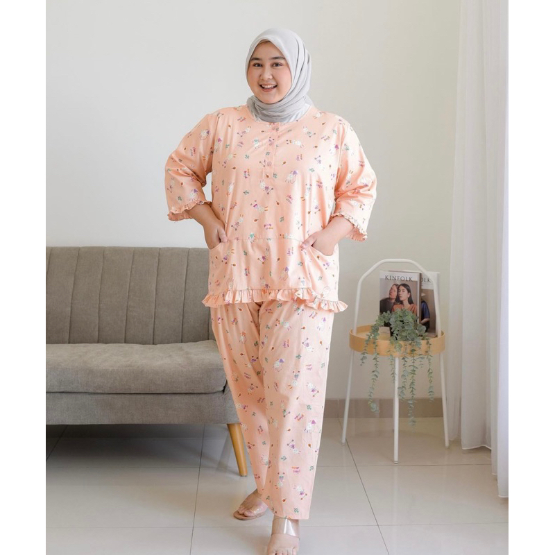 SUNLY LENGAN TANGGUNG UK 2L JUMBO XXL, BAJU TIDUR SUNLY LENGAN 3/4 TANGGUNG JUMBO