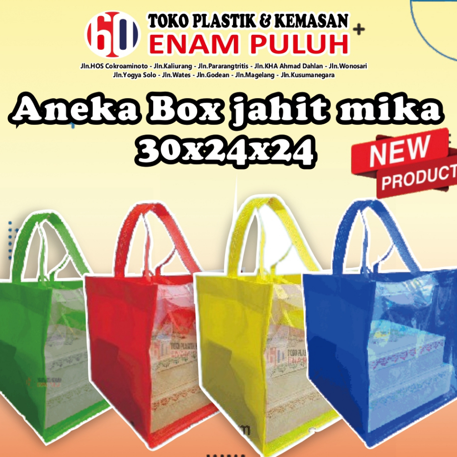 

Tas Spunbond Mika Jahit Goodie Bag Tas Box Kotak Kue / Kotak Nasi / Sembako Tas Furing Mika Tas Mika Tas Kain Mika isi 12 pcs