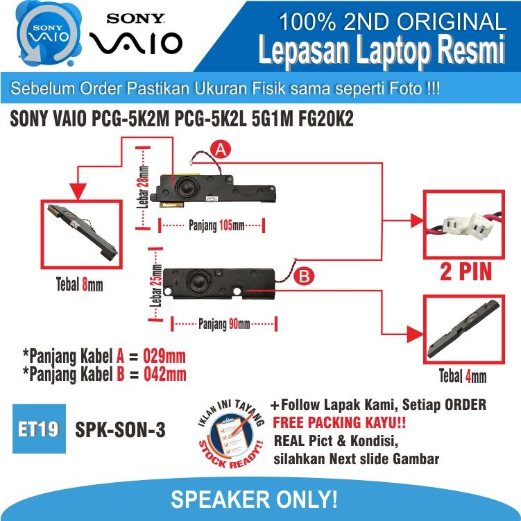 ET19 SPK-SON-3 Speaker Sound SONY VAIO PCG-5K2M PCG-5K2L 5G1M FG20K2