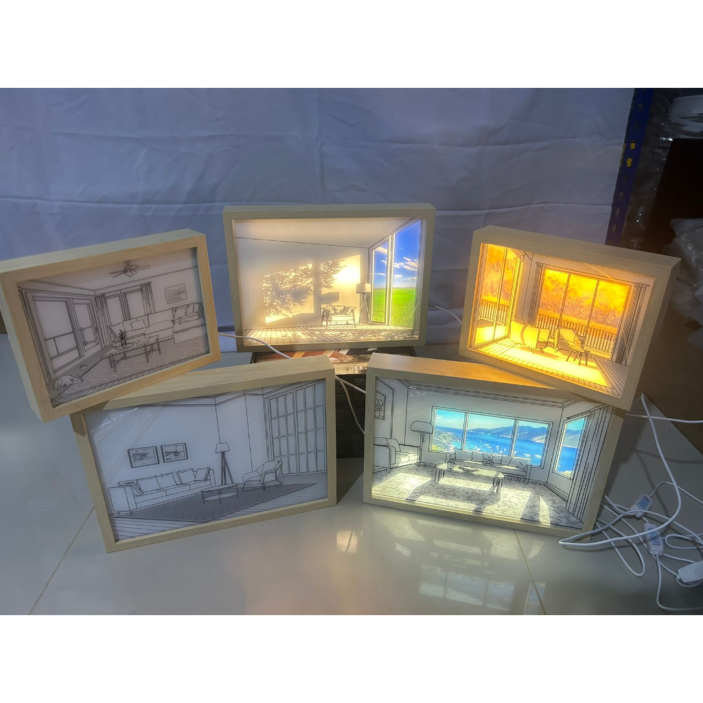 (TERMURAH READY STOCK) Lukisan Cahaya Lampu Meja/ Lukisan lampu led kreatif/ 3 Warna Lukisan Lampu D