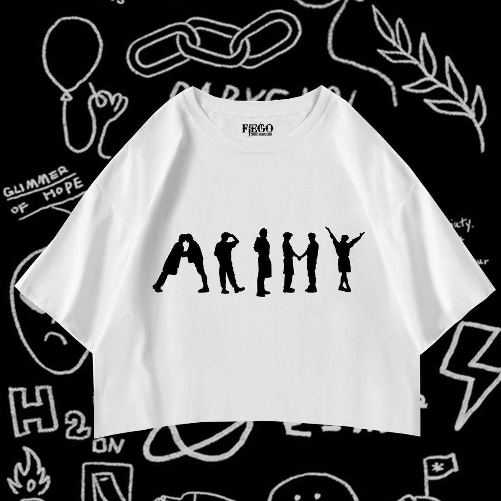 Fiego "ARMY BTS M" | Premium All Size Crop Top | White Crop | Crop Tee | Crop Top BTS | White Tee | 