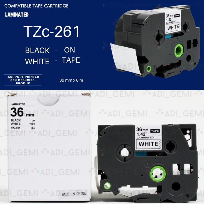 

Compatible TAPE Cartridge BROTHER TZC-261 TZE 261 BLACK ON WHITE 36MMX8M