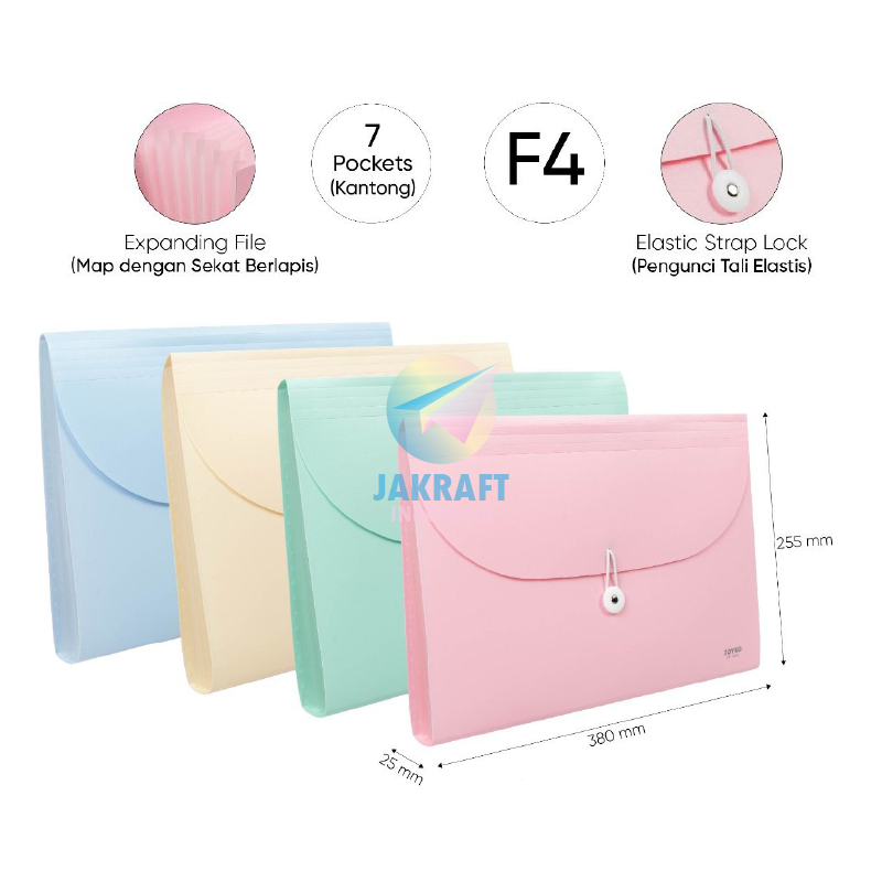 

(1 Pcs) Map Harmonika Expanding File JOYKO EF-8F4 Pastel Plastik Tali Dokumen Sertifikat Berkas Folio F4 FC Nota Giro Koleksi Warna Lengkap