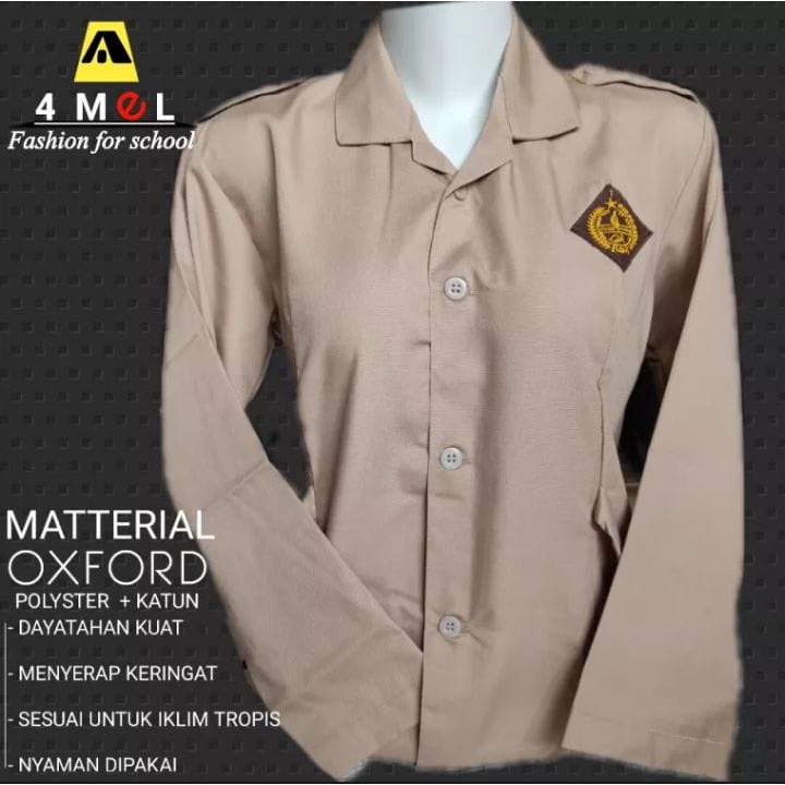 baju pramuka perempuan model kantong bawah /tali gesper baju pramuka SD/SMP/SMA lengan panjang bahan