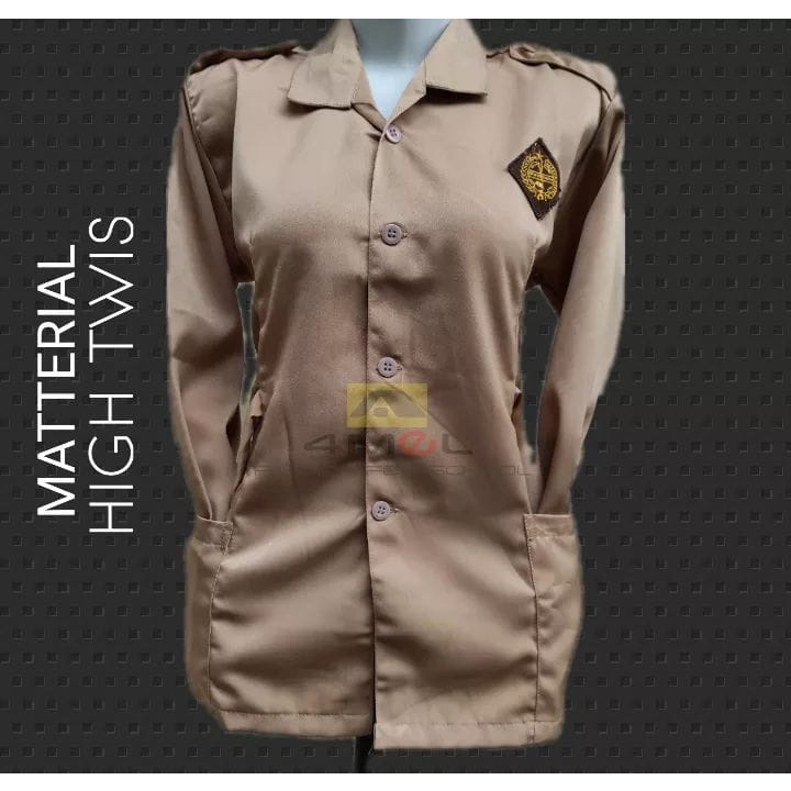 baju pramuka SD/SMP/SMA tali gesper baju pramuka perempuan model kantong bawah bahan high twist lici