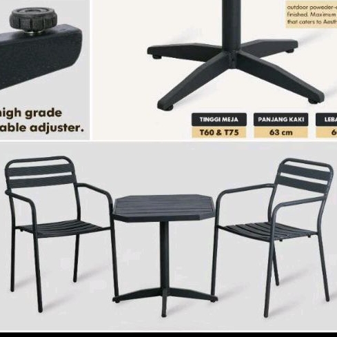 meja set aluminium 2 kursi abu abu tua kursi taman outdoor alumunium meja teras kursi besi meja tamu