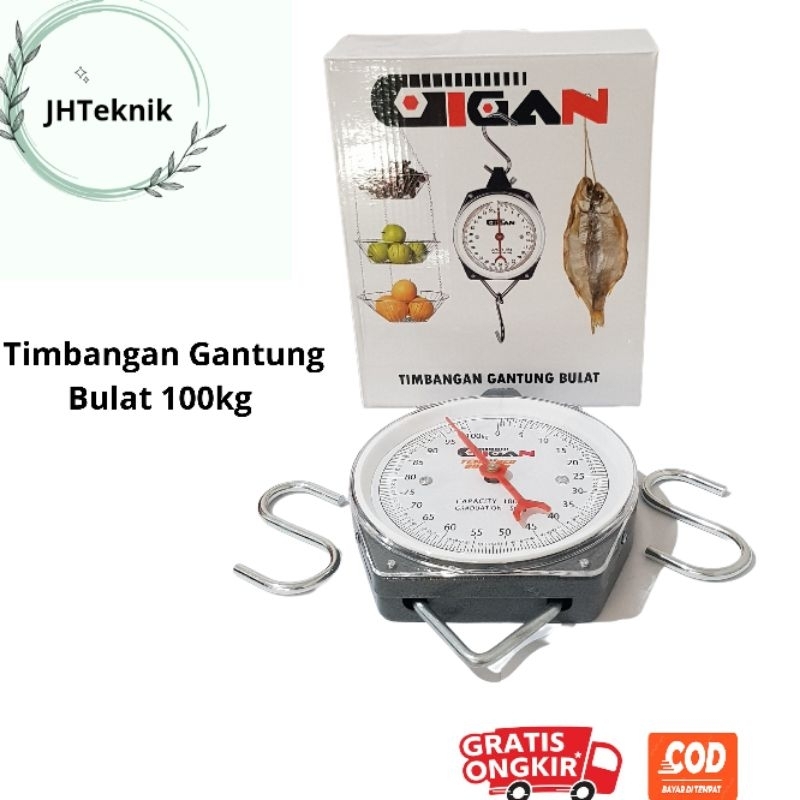 JHTeknik Timbangan Gantung Bulat Gigan 100kg Timbangan Gantung Besi 100kg Timbangan Gantung Jarum 10