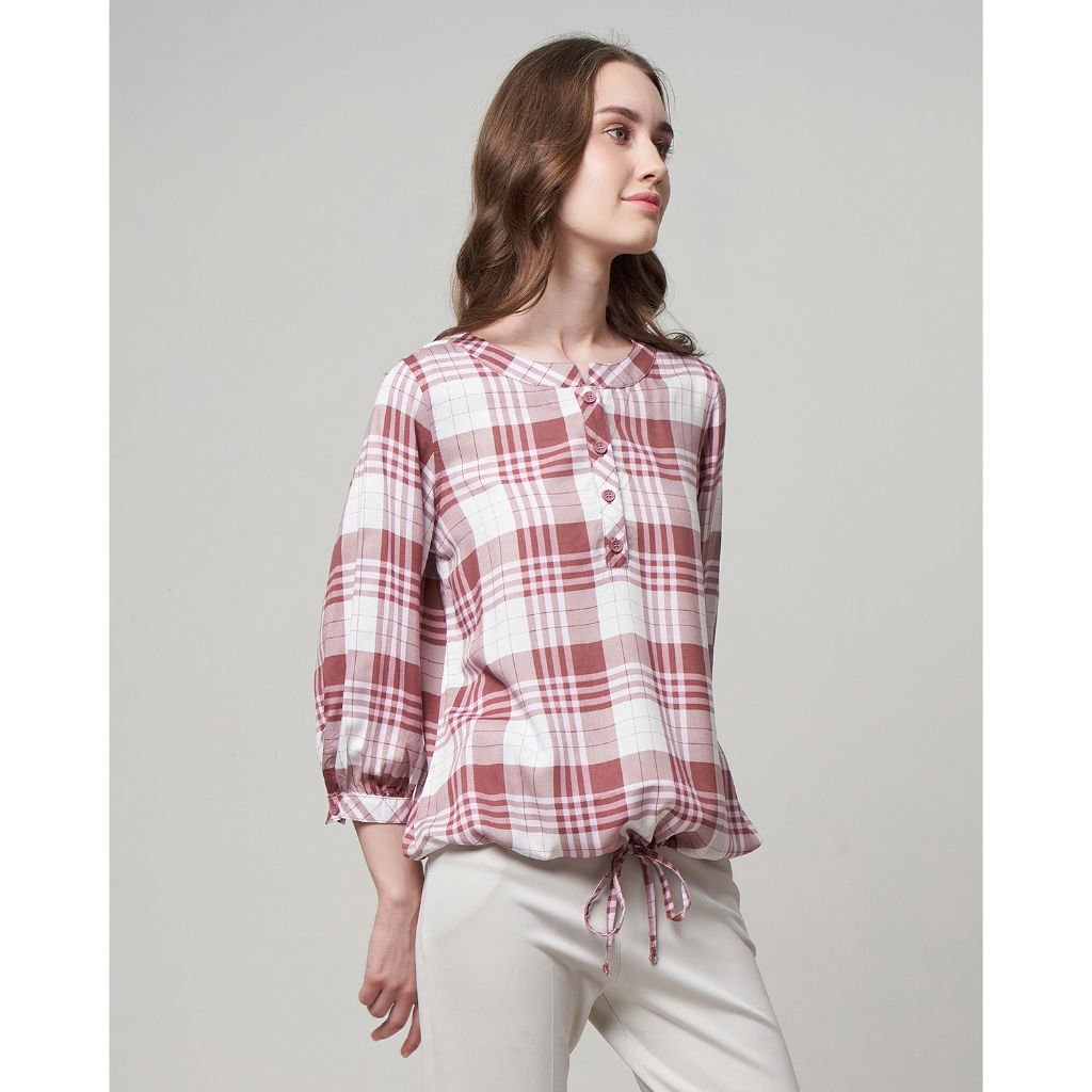 MCB Blouse Wanita Plaid Mila Dusty Rose 5516053-5107053