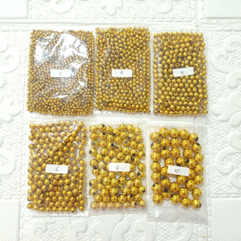 Manik mote gold ukuran 3 mm, 4mm, 5 mm, 6 mm dan 8 mm