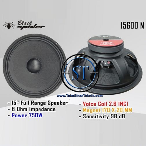 Speaker 15" inch Black Spider 15600 M / MB ORIGINAL Power 750 Watt Mid Bass Low Full Range Profesion