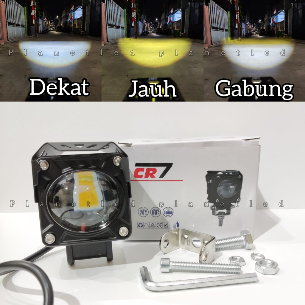 Lampu Tembak 1 Mata CR7 Original Laser Cut OFF High Low Putih Kuning Full Aluminium Anti Air