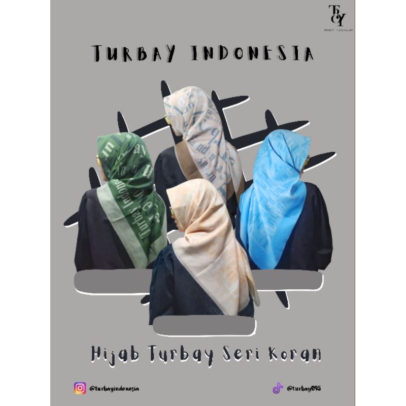 kerudung hijab segi empat motif Seri Koran