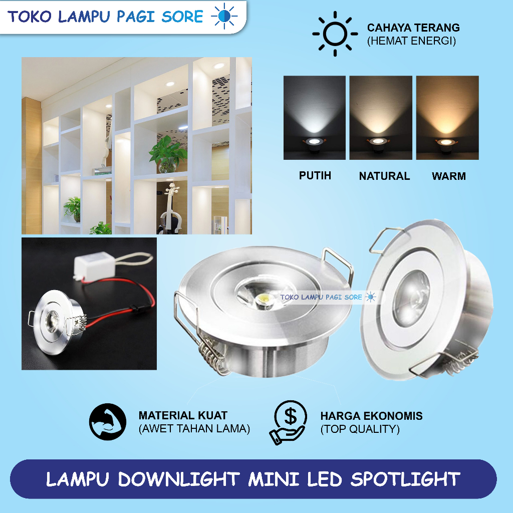 Downlight Spotlight LED Mini 1W - Lampu Sorot Plafon Terang, Spot Kecil 1 Mata