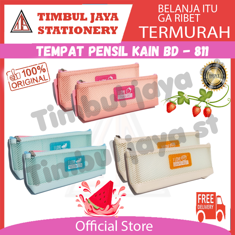

Xiaolingjing tempat pensil kain aesthetic dompet pensil bahan kain resleting jaring kotak pensil korean style bahan kain fruit BD-811