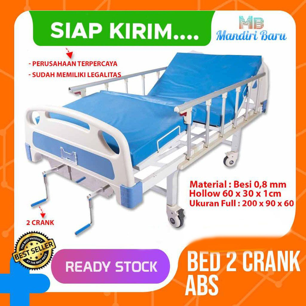 Ranjang Rumah Sakit 2 Engkol Manual, BED PASIEN 2 CRANK ABS, Tempat Tidur Rumah Sakit Pasien
