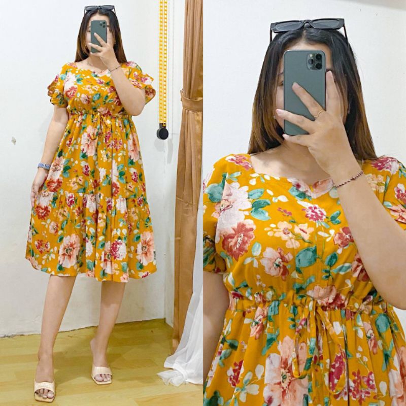 Dress Rayon Motif Serut Dada /Daster Serut Dada/Daster Busui Pendek