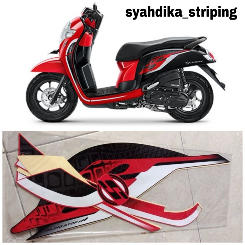 STIKER STRIPING LIS BODY HONDA SCOOPY SPORTY 2019 2020 MERAH HITAM
