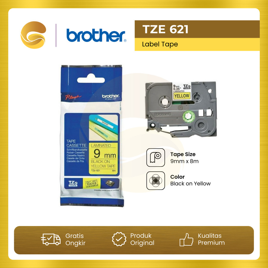 

BROTHER Label Tape TZE 621 9mm Black On Yellow