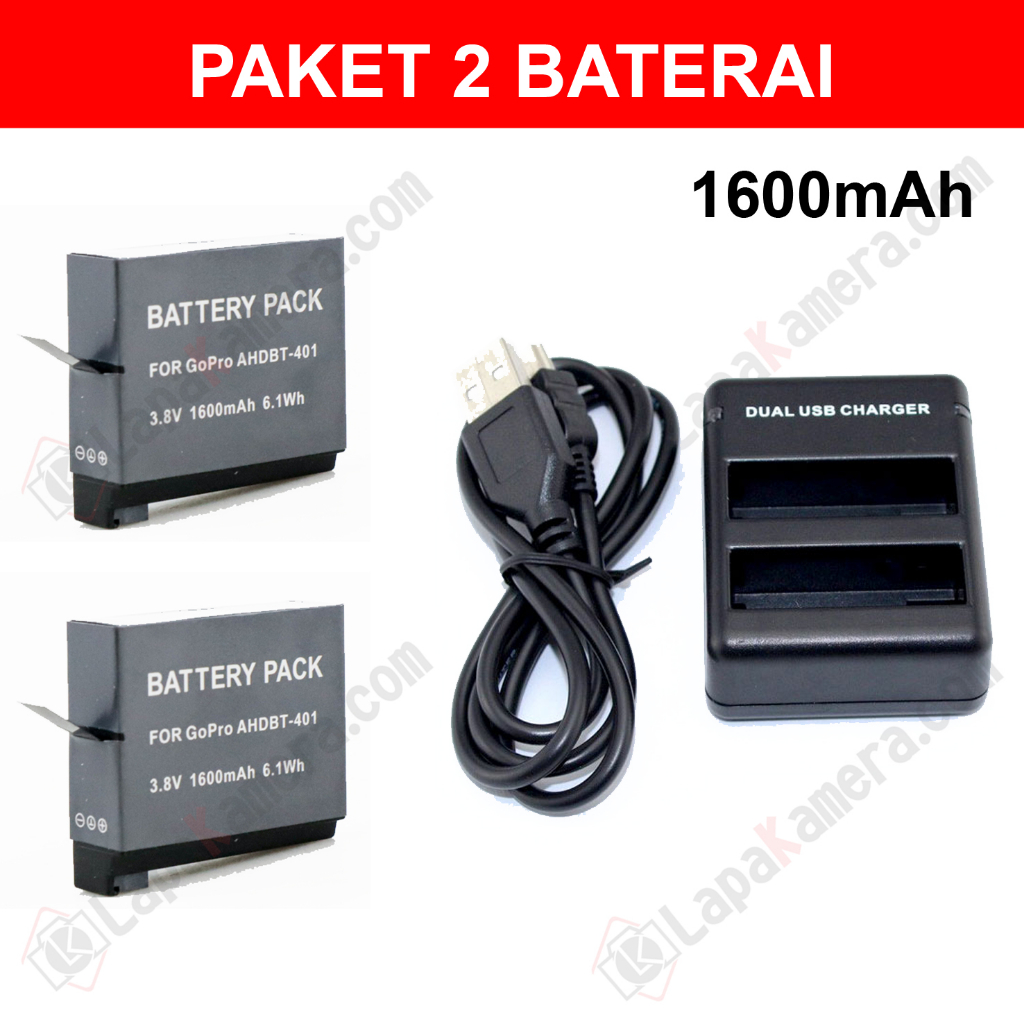 Paket Baterai Gopro Hero 4 dan Charger Gopro Hero 4