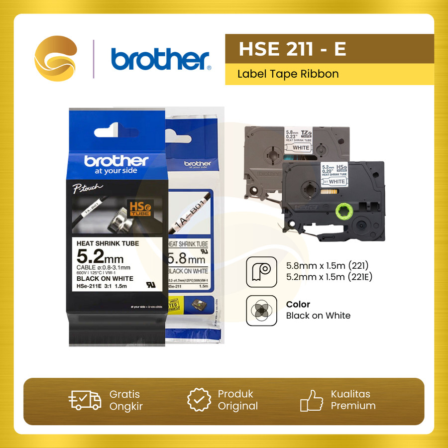 

BROTHER Label Tape HSE 211 Heat Shrink Tube Black On White