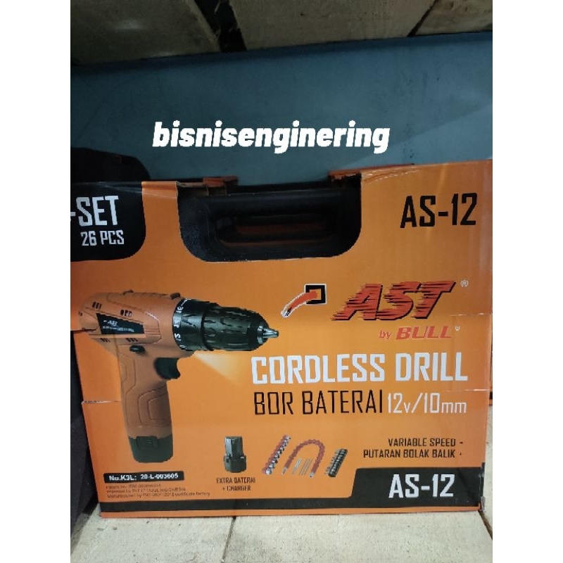 Mesin Bor CordlessAST 12V AS12-Bor baterai 10mm AST 12 Volt AS-12