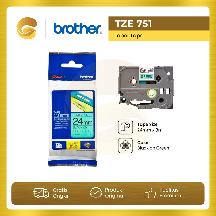 

BROTHER Label Tape TZE 751 24mm Black On Green