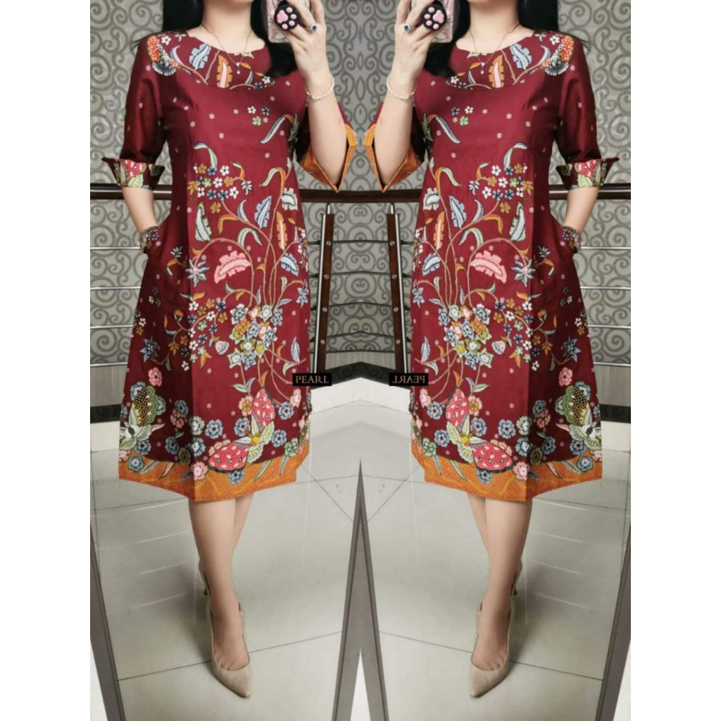 Dress Batik Pesta Elegan Modern Terbaru Natal Kondangan Primisima Motif Unik Cantik Christmas MTD 33