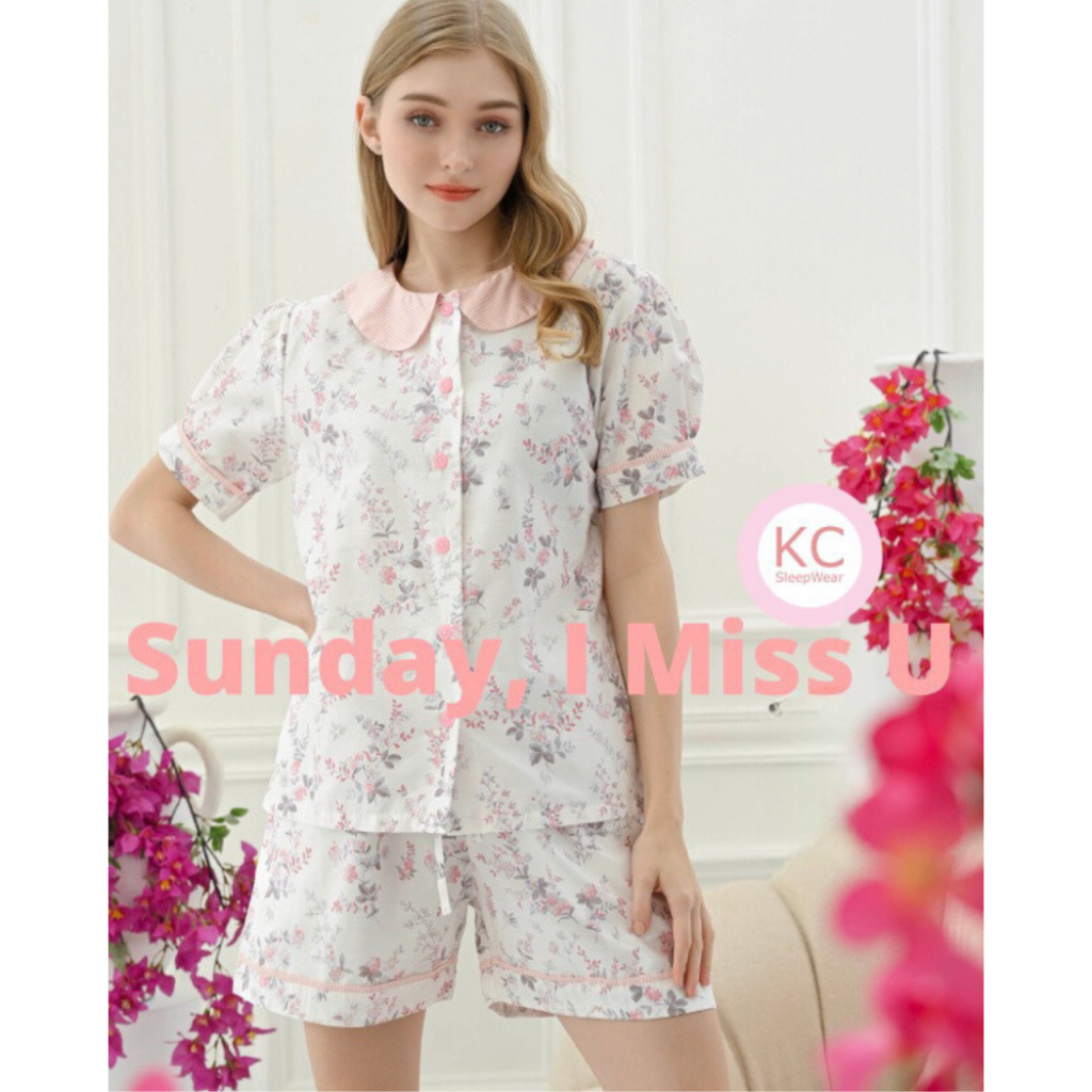 KC Ease Sunday I Miss You Piyama Wanita Baju Tidur Celana Pendek Lengan Pendek