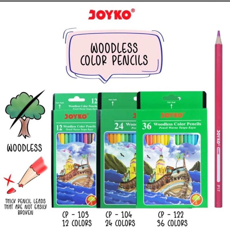 

Joyko 12 Woodless Color Pencils CP-103 Pensil Warna Tanpa Kayu