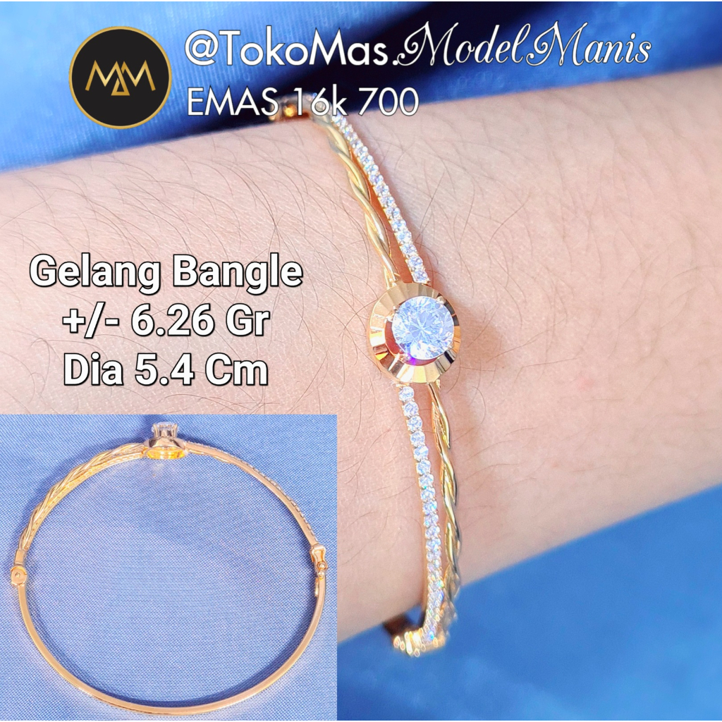 Gelang Bangle Solitaire Listring Ulir Emas Kuning 700 Kadar 16k