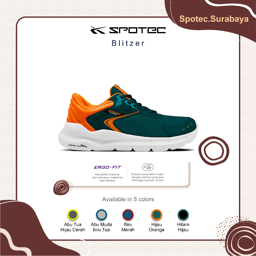 Sepatu Running SPOTEC BLITZER Hijau-Oranye