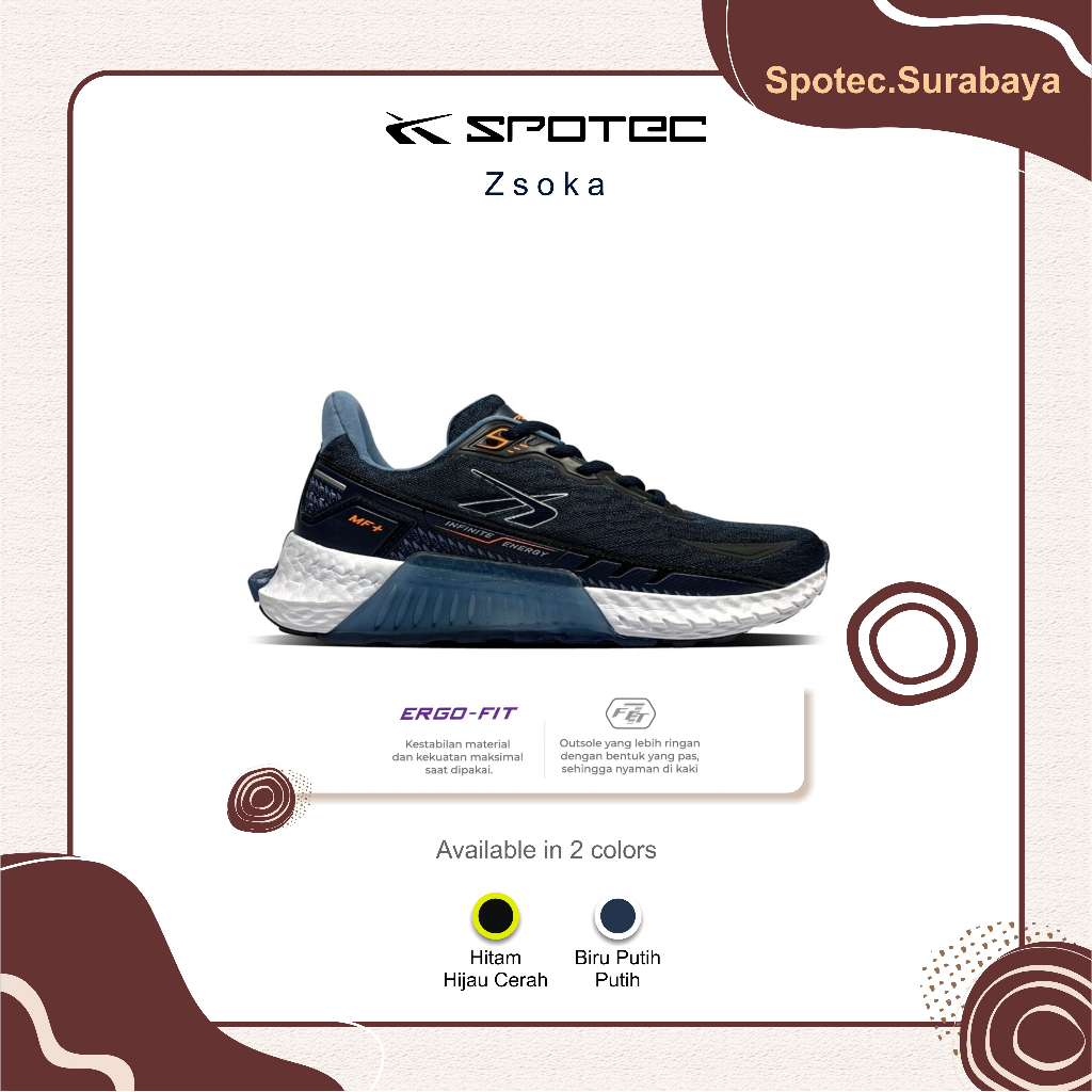 Sepatu Running SPOTEC ZSOKA Biru Tua-Putih 《LAST Size 45,46》