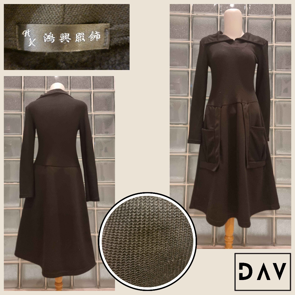 DAV - PRELOVED ITEMS - DRESS HITAM RAJUT WANITA DRESS TANGAN PANJANG