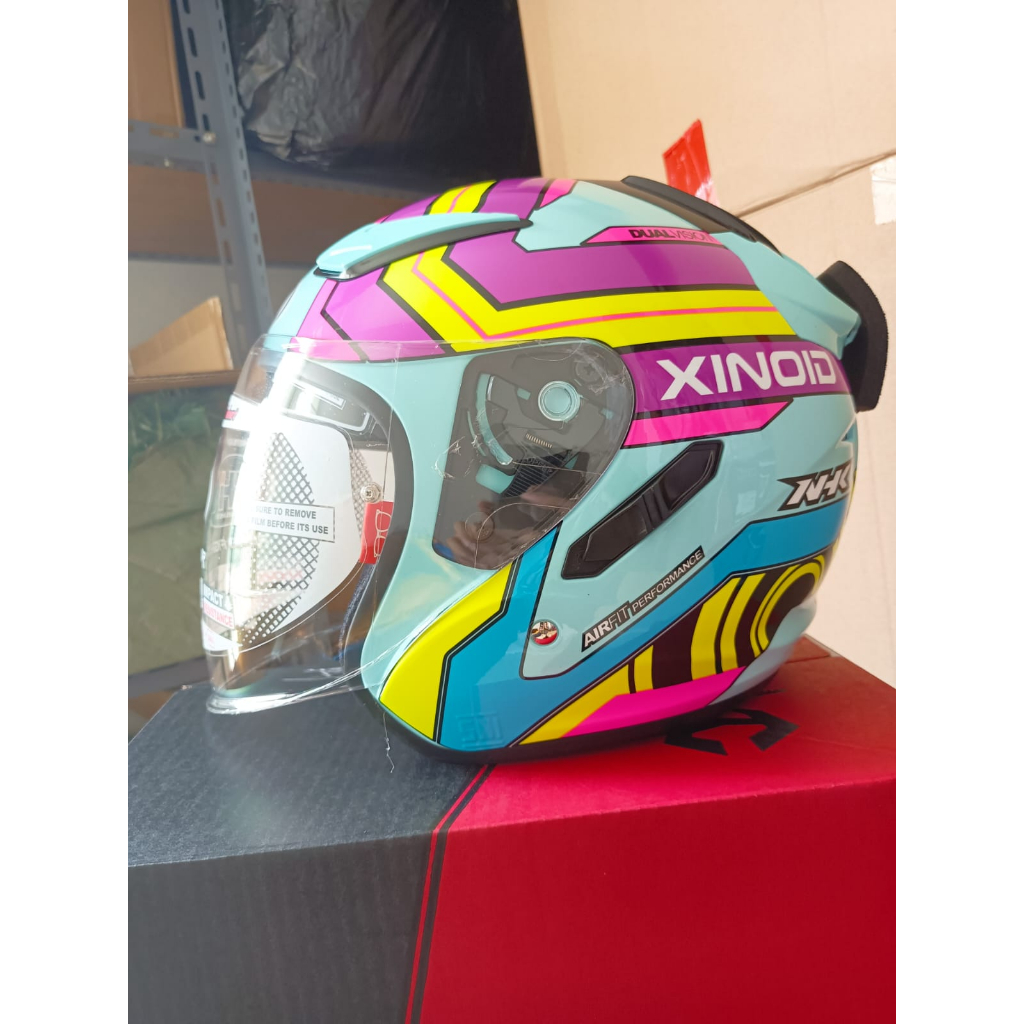HELM NHK R1 XINOID LIGHT BLUE TOSCA PURPLE DOUBLE VISOR ORIGINAL SNI