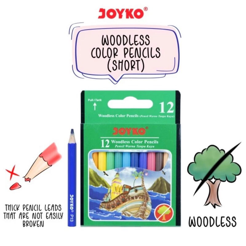 

Joyko 12 Woodless Color Pencils CP-107 Pensil Warna Tanpa Kayu