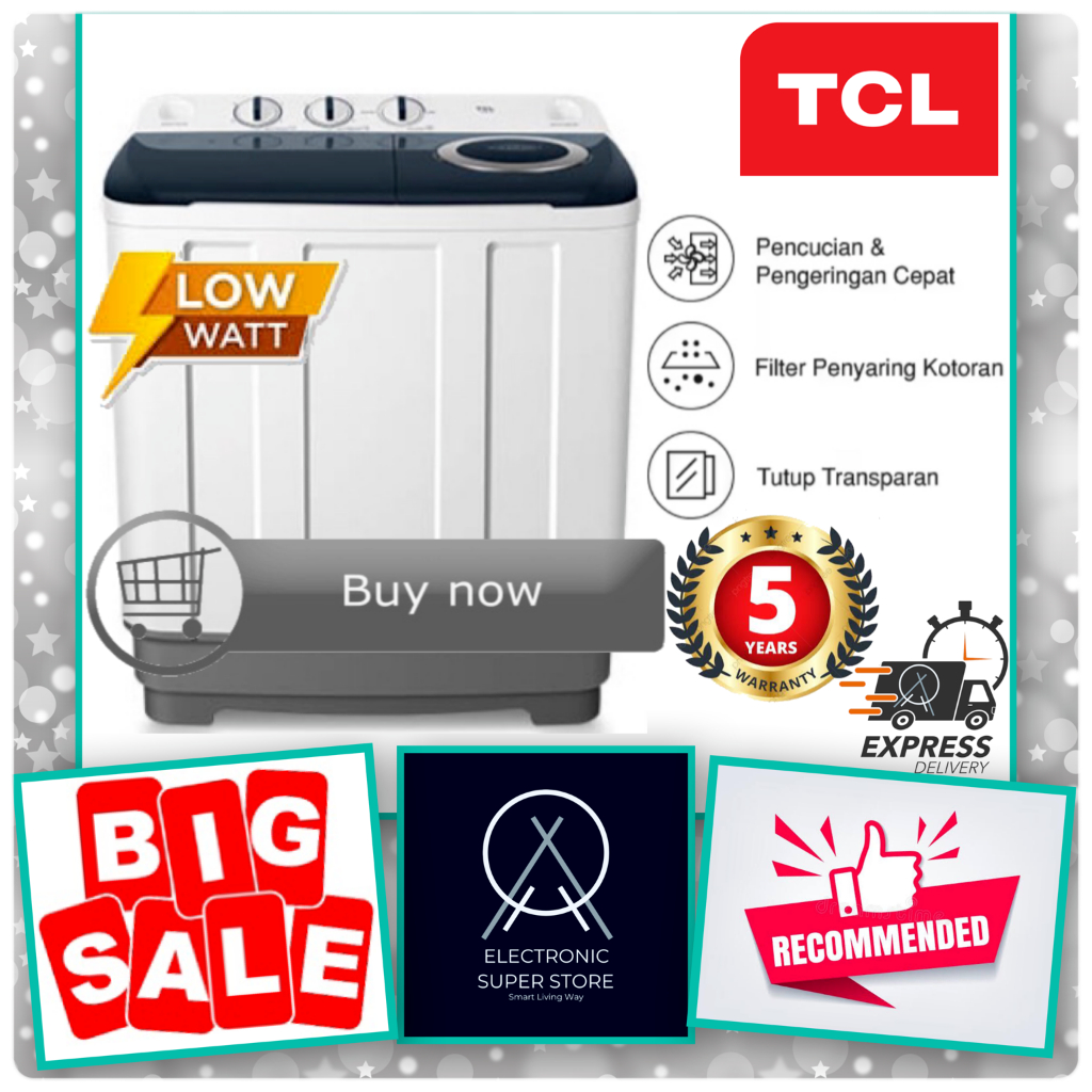 MESIN CUCI TCL 2 TABUNG 9KG TWT96-20S TWT96 20S SMART WASHING SOFT CARING TWIN TUB TCL
