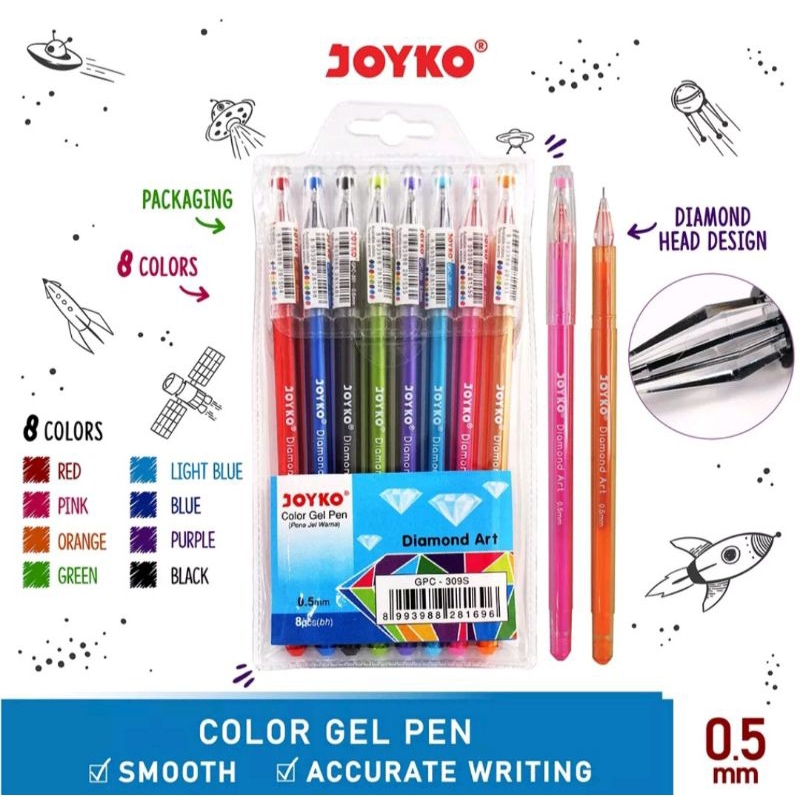 

Color Gel Pen Pulpen Pena Joyko GPC-309S 8 Warna 0,5mm