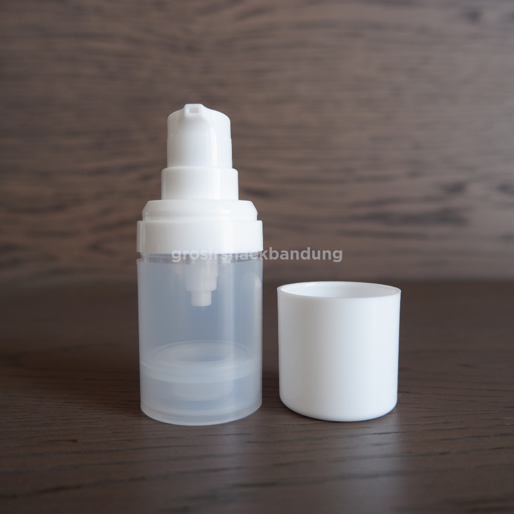 [1500 PCS] Botol Airless 15ml Bening, Tutup Pump Treatment Putih