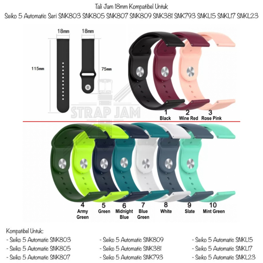 TNO Strap Silikon 18mm Untuk Seiko 5 Automatic Seri SNK803 SNK805 SNK807 SNK809 SNK381 SNK793 SNKL15