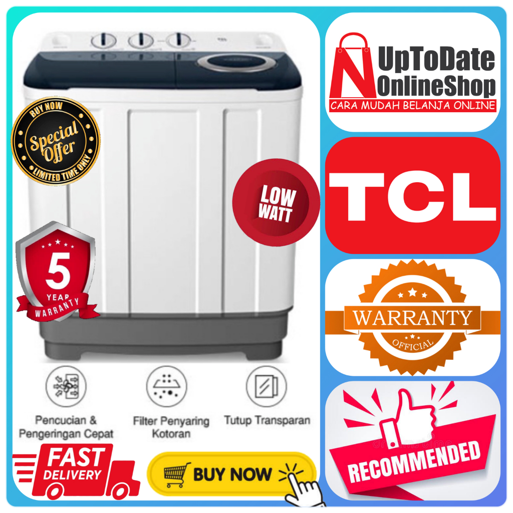 MESIN CUCI TCL 2 TABUNG 9KG TWT96-20S TWT96 20S TWIN TUB TCL LINT FILTER LOW WATT