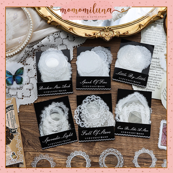 

1 set isi 30 pcs sticker retro lace transparan doily vintage journal scrapbook estetik MK1448