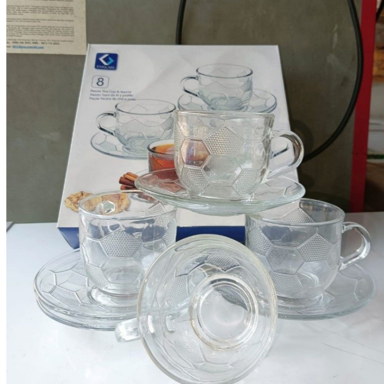 KimGlass RIO GELAS KACA 4 SET TEA CUP & SAUCER / GELAS TEH SET
