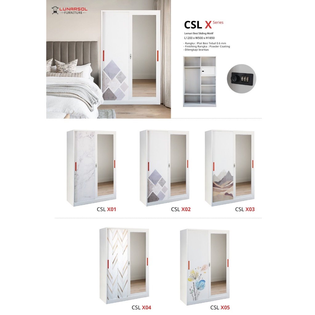 LUNARSOL CSL X Series Lemari pakaian 2 pintu besi/Lemari baju 2 pintu besi/Lemari 2 pintu besi/Lemar