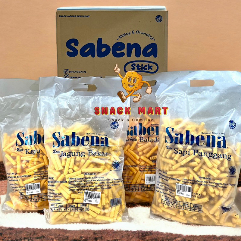 

Cemilan / Snack Sabena stick/stik balado / Sapi Panggang / Jagung Bakar / Keju / Cappucino 360gr