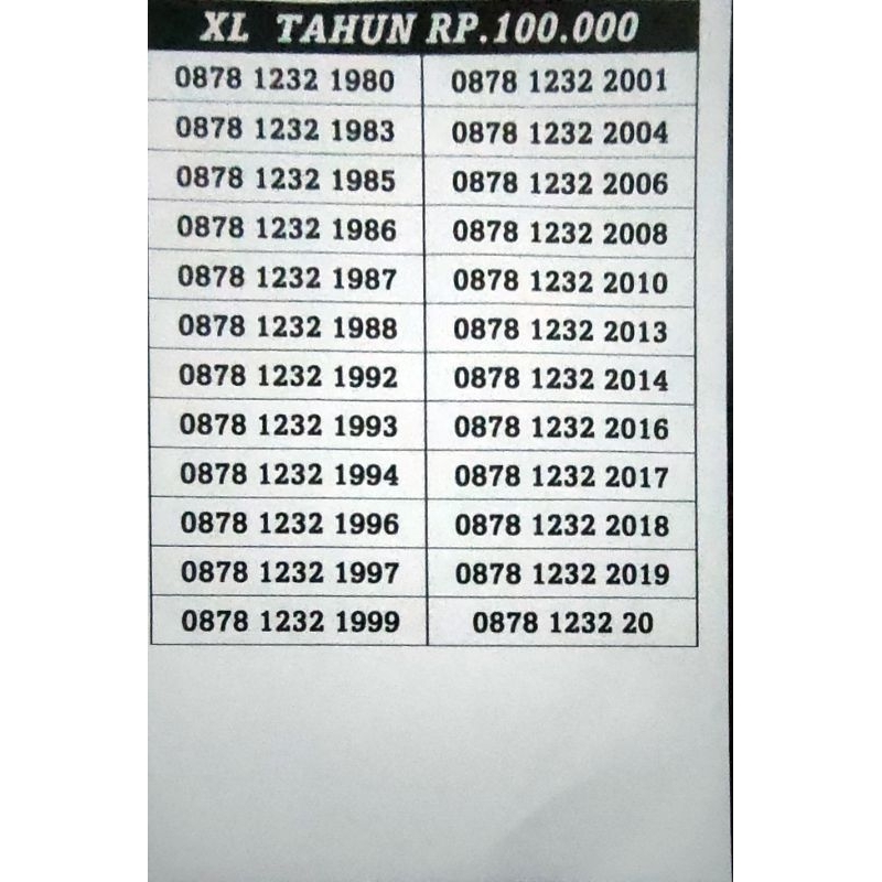 Nomor Cantik XL  harga Rp.30.000 - 200.000