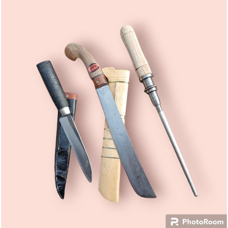 PISAU SEMBELIH SEPAKET ISI 3 BIJI/PISAU SEMBELIH/PISAU DAGINNG DAN ASAH HONING