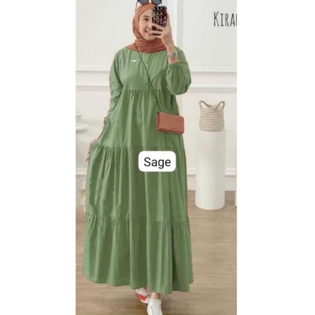 Dress Panjang Kirania Gamis Kaftan Jumbo Terbaru Rayon Premium Busui Friendly Warna Sage Biru Denim 
