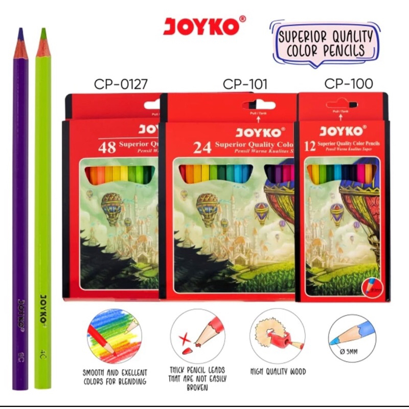 

Joyko 12 Superior Quality Color Pencils CP-100 Pensil Warna Kualitas Super