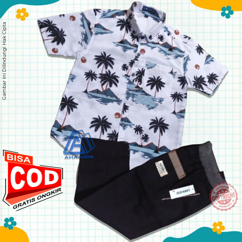 GRATIS ONGKIR EXTRA|BISA COD|Atasan Kemeja Motif Lengan Pendek Anak Laki laki Celana Chinos Panjang 